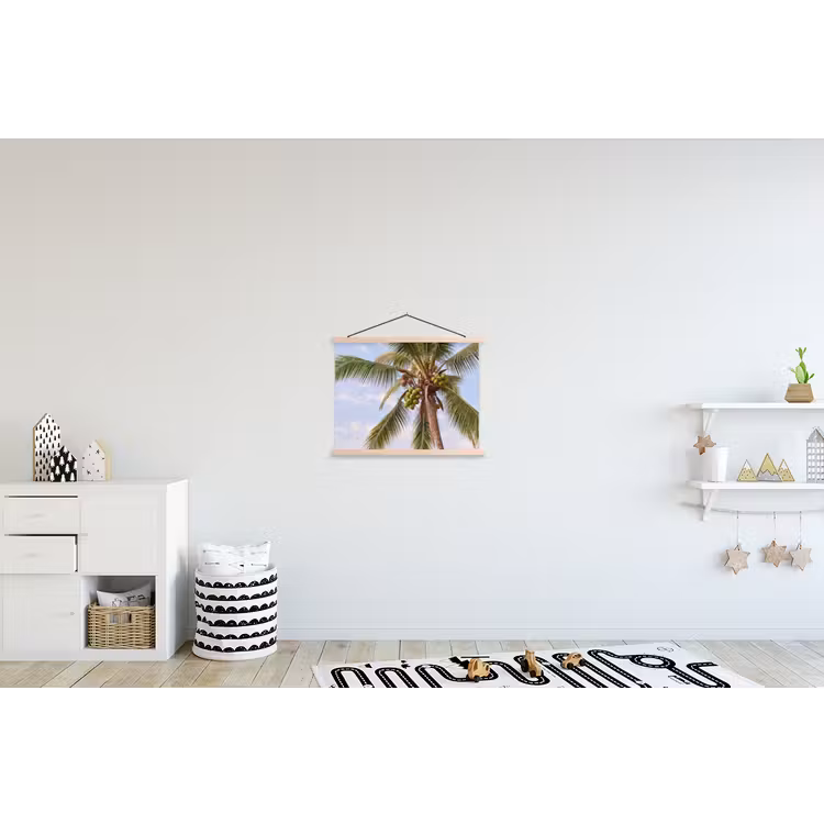 Kokosnoot - Boom - Tropisch - Natuur - Groen textielposter latten blank klein -kinderkamer