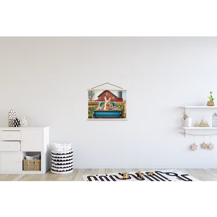 Konijn - Boerderij - Eieren textielposter latten blank klein -kinderkamer