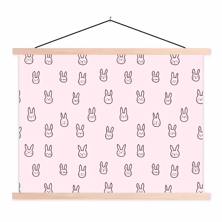 Konijnen - Minimalistisch - Roze textielposter latten blank klein 122 -3d