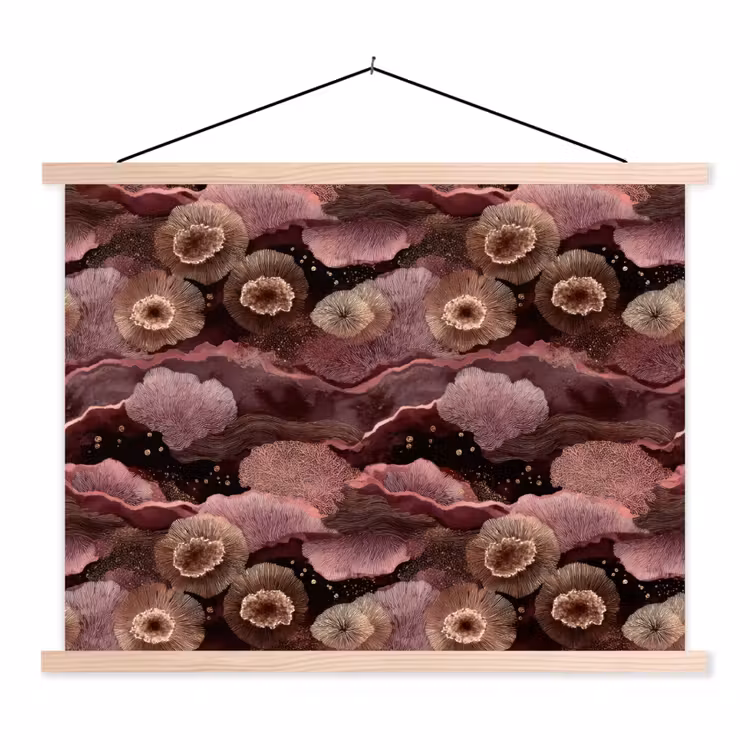 Koraal - Organisch - Roze textielposter latten blank klein 122 -3d