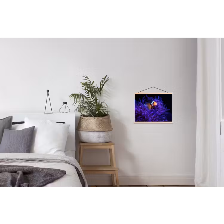Koraal - Vis - Oranje - Zee textielposter latten blank klein -woonkamer