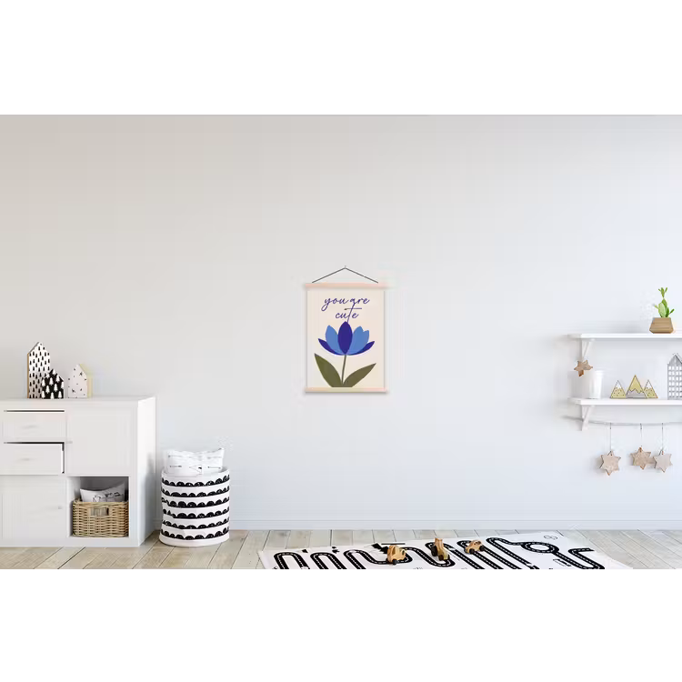 Korenbloem - Valentijn - Bloem - Blauw textielposter latten blank klein -kinderkamer