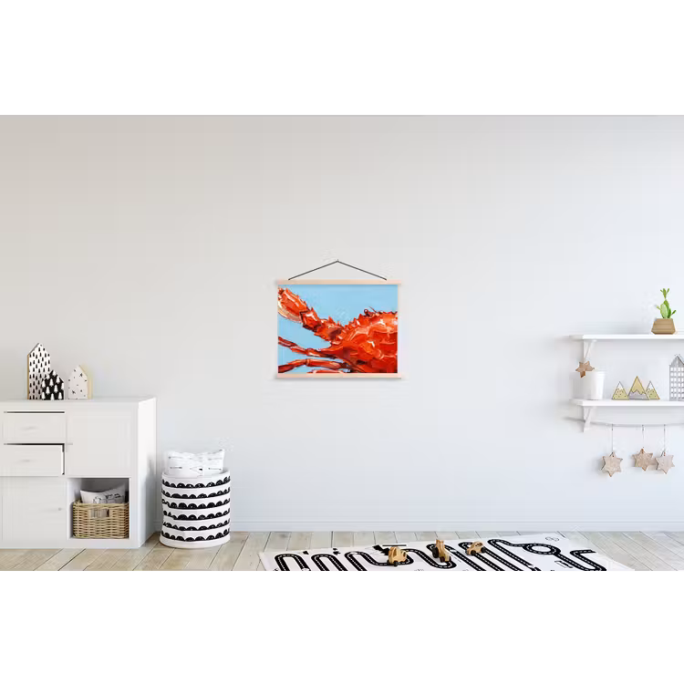 Krab - Zee - Dieren - Abstract - Rood textielposter latten blank klein -kinderkamer