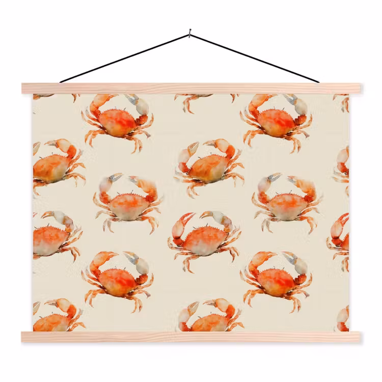 Krabben - Patroon - Oranje textielposter latten blank klein 122 -3d