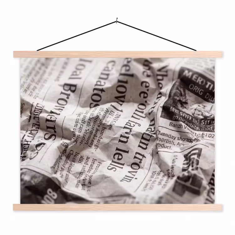 Krant - Gekreukeld - Textuur - Vintage - Zwart-wit textielposter latten blank klein -3d