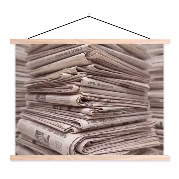 Kranten - Stapel - Nieuws - Vintage - Beige textielposter latten blank klein -3d