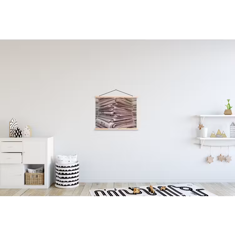 Kranten - Stapel - Nieuws - Vintage - Beige textielposter latten blank klein -kinderkamer