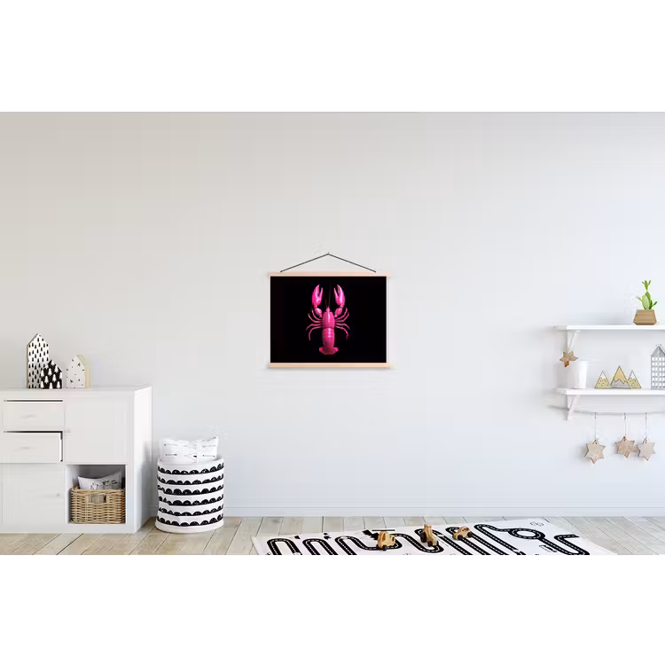 Kreeft - Felroze - Stippen - Opvallend textielposter latten blank klein -kinderkamer