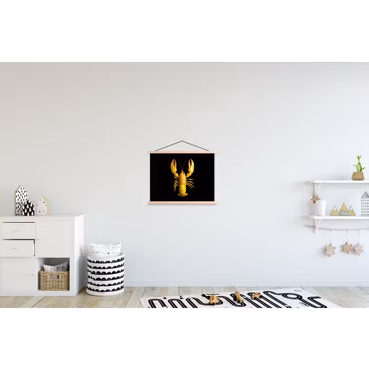 Kreeft - Geel - Stippen - Effen textielposter latten blank klein -kinderkamer