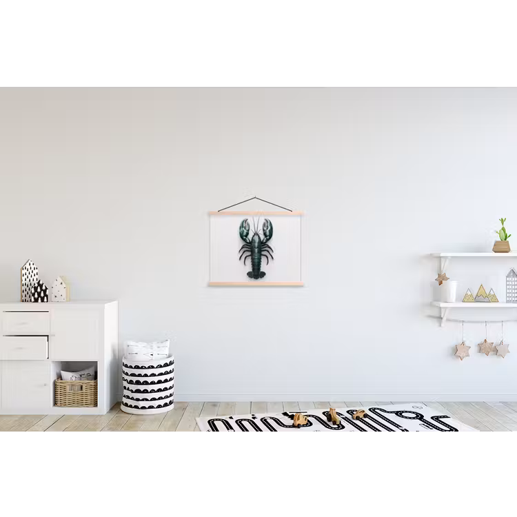 Kreeft - Glossier - Groen - Wit textielposter latten blank klein -kinderkamer