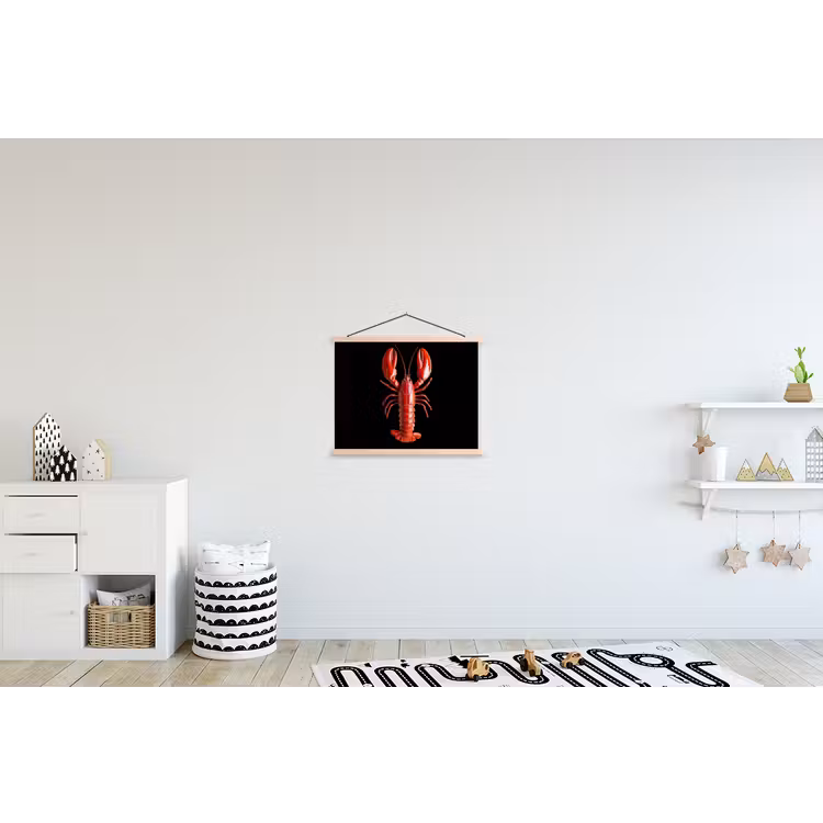 Kreeft - Glossier Rood - Zwart textielposter latten blank klein -kinderkamer