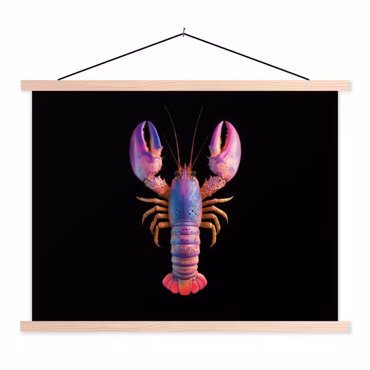 Kreeft - Paars - Roze - Zwart - Stippen - Lila textielposter latten blank klein -3d
