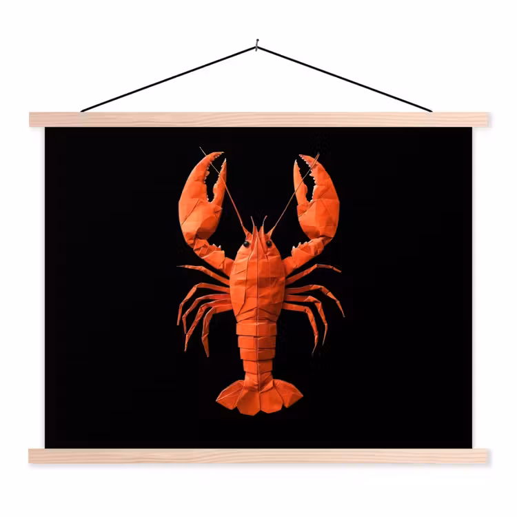 Kreeft - Papier - Origami papier - Rood textielposter latten blank klein -3d