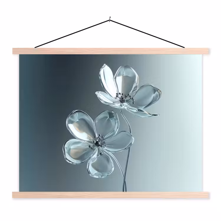 Kristal - Bloemen - Grijs textielposter latten blank klein -3d