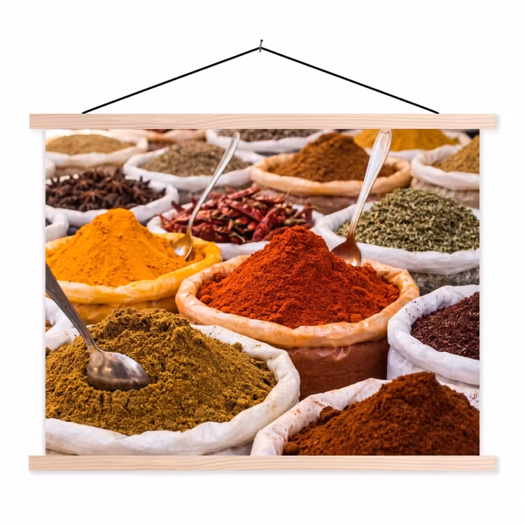 Schoolplaat - Kruiden - Markt - Eten - Kruiden - Markt - Eten textielposter latten blank klein