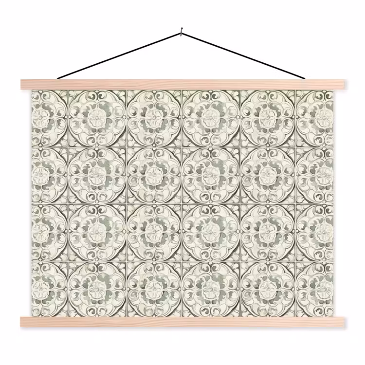 Krulornament - Tegel - Groen textielposter latten blank klein 122 -3d