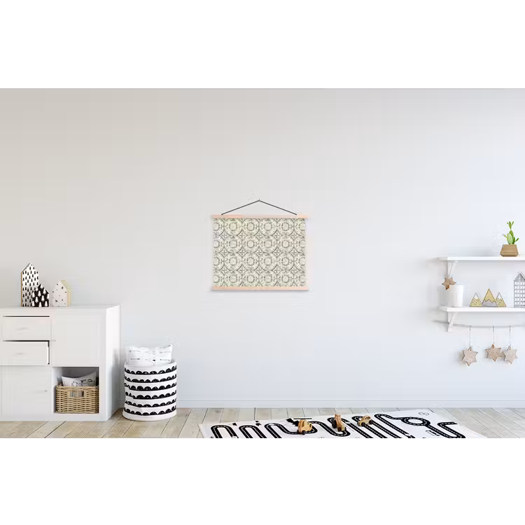 Krulornament - Tegel - Groen textielposter latten blank klein 122 -kinderkamer