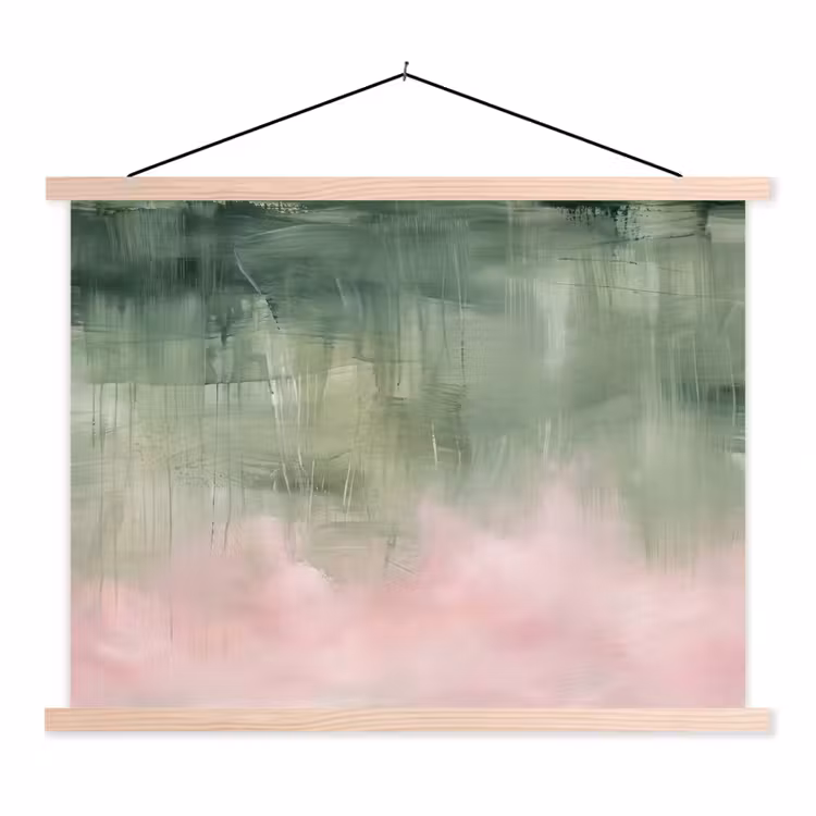 Kunst - Abstract - Modern - Groen - Roze textielposter latten blank klein -3d