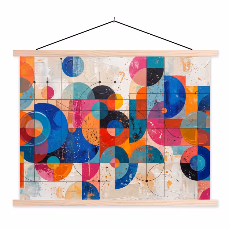 Kunst - Geometrisch - Abstract - Kleurrijk textielposter latten blank klein -3d