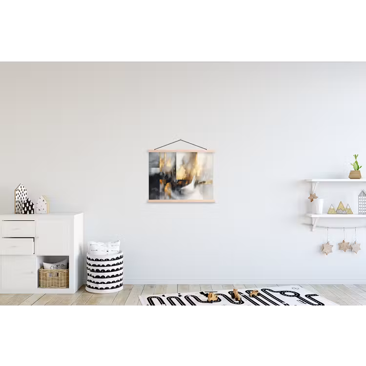 Kunst - Goud - Zilver - Abstract textielposter latten blank klein -kinderkamer