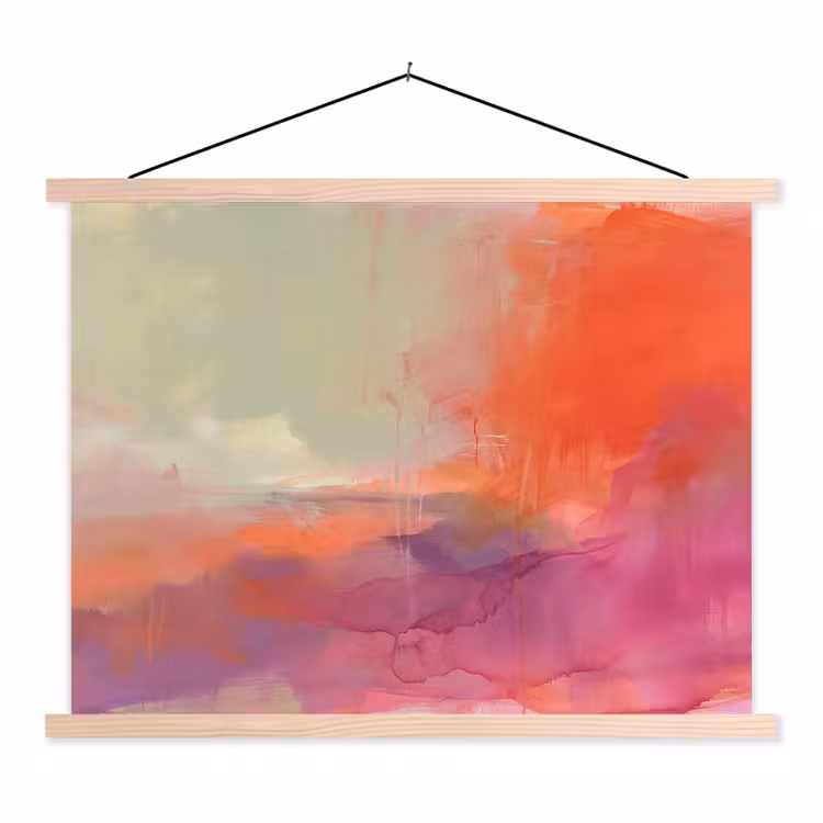 Kunst - Vloeiend - Overgangen - Oranje textielposter latten blank klein -3d
