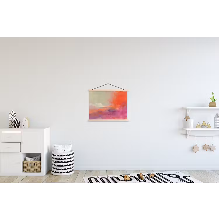 Kunst - Vloeiend - Overgangen - Oranje textielposter latten blank klein -kinderkamer