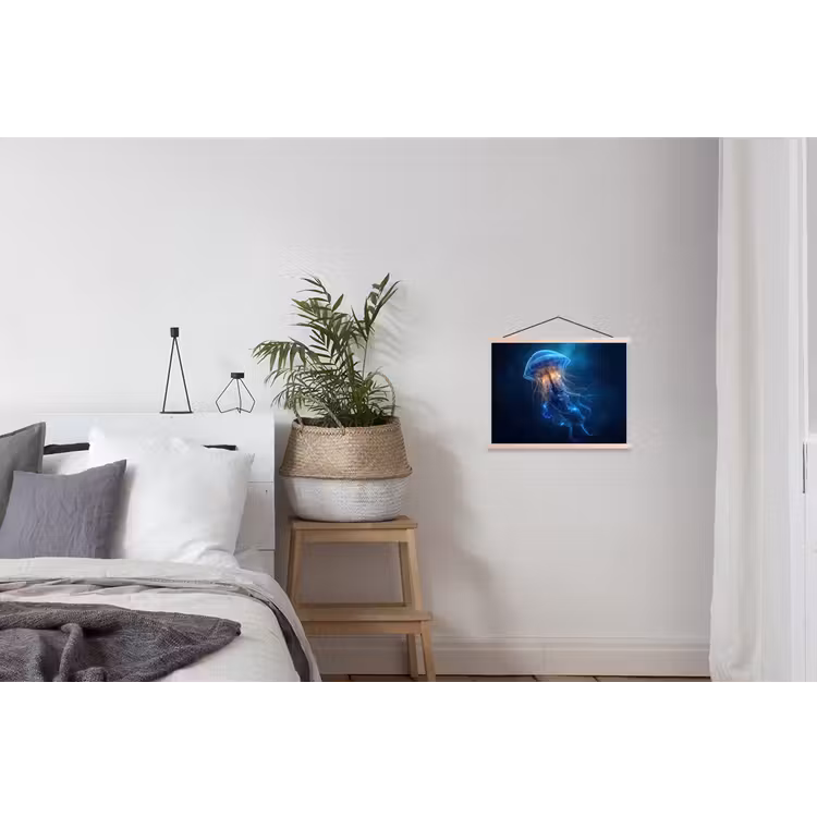 Kwal - Lichtgevend - Tentakels - Blauw textielposter latten blank klein -woonkamer