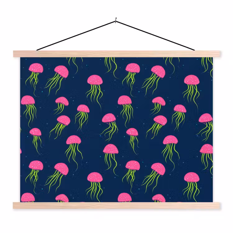 Kwallen - Diepzee - Neon textielposter latten blank klein 122 -3d
