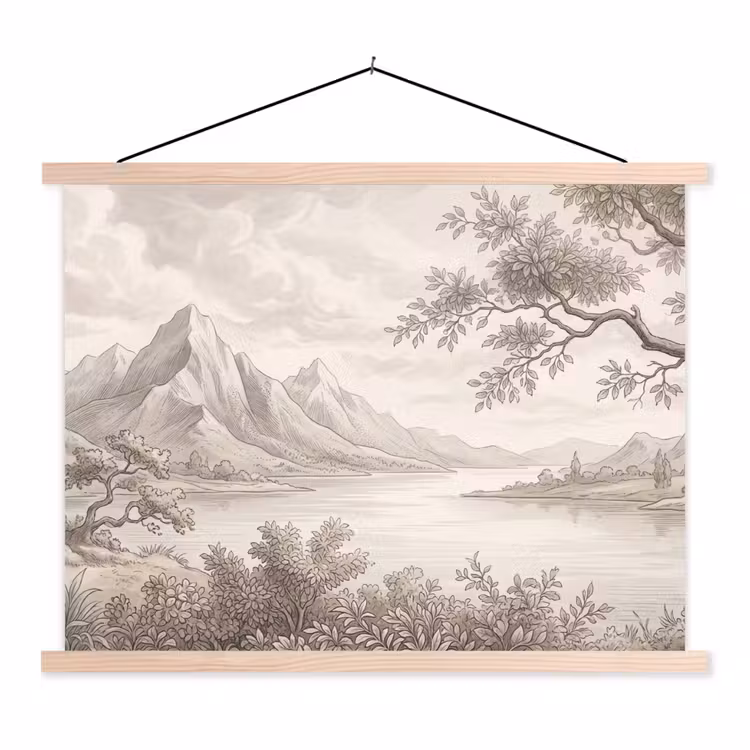 Landschap - Bergen - Meer - Natuur textielposter latten blank klein -3d