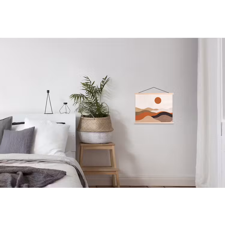 Landschap - Heuvels - Zon - Abstract - Oranje textielposter latten blank klein -woonkamer