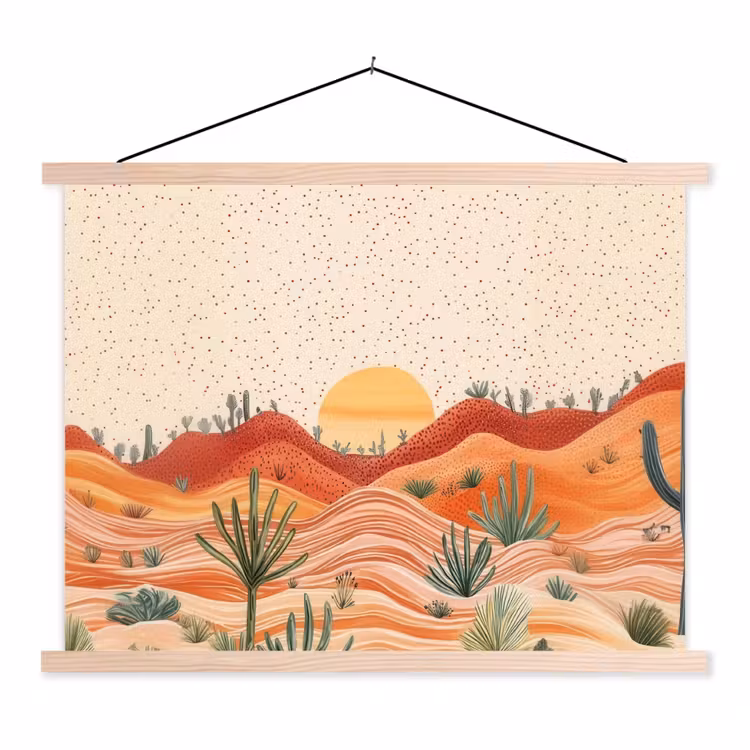 Landschap - Heuvels - Zonsondergang textielposter latten blank klein -3d