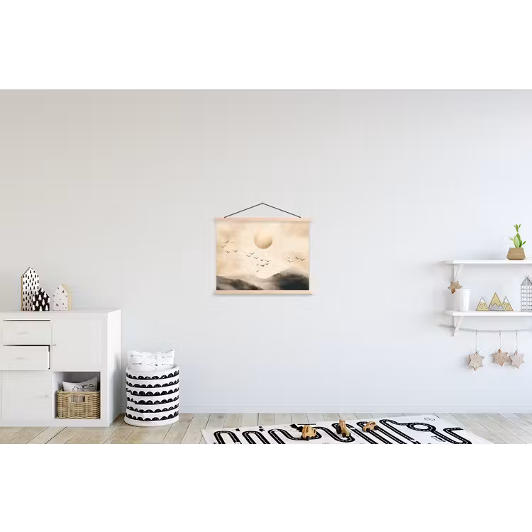 Landschap - Japandi - vogel textielposter latten blank klein -kinderkamer