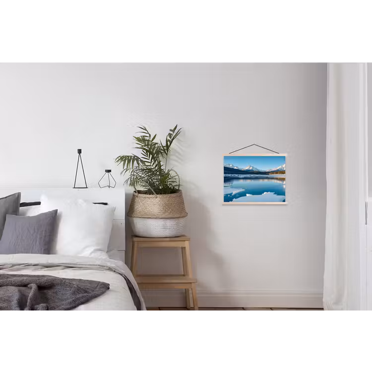 Landschap - Winter - Meer - Bergen - Uitzicht - IJs textielposter latten blank klein -woonkamer