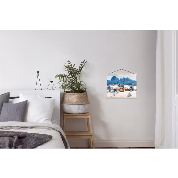 Landschap - Winter - Sneeuw textielposter latten blank klein -woonkamer
