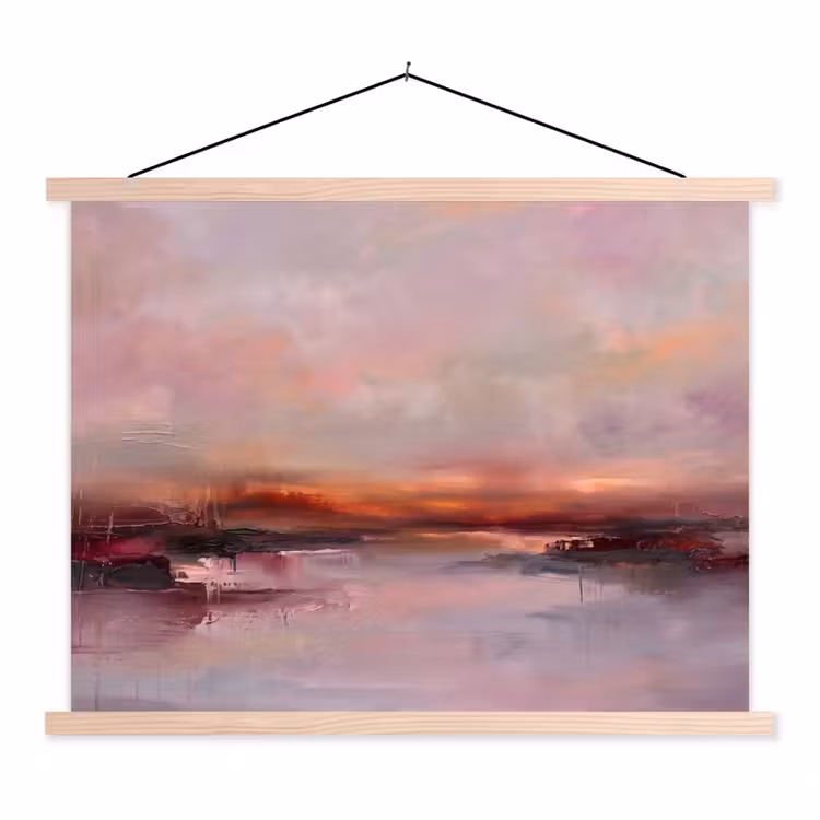 Landschap - Zonsondergang - Abstract - Modern - Roze textielposter latten blank klein -3d