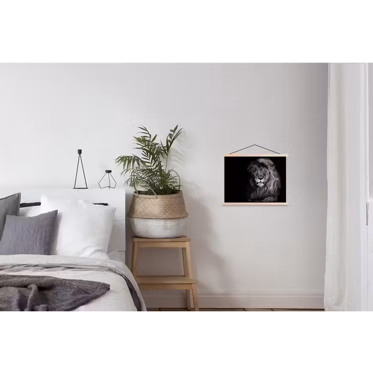 Leeuw - Ogen - Oranje - Zwart wit - Dieren - Portret textielposter latten blank klein -woonkamer