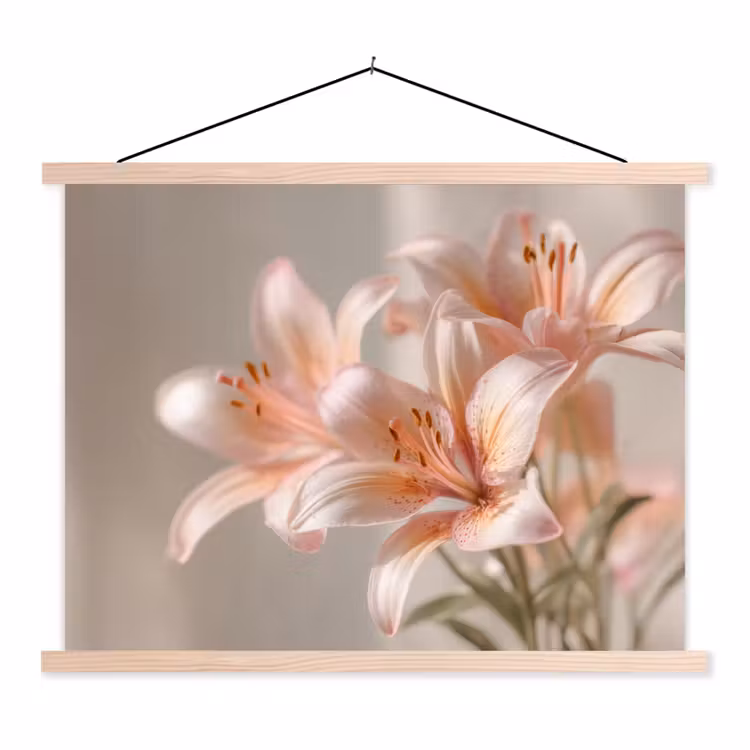 Lelies - Meeldraden - Roze - Wazig textielposter latten blank klein -3d