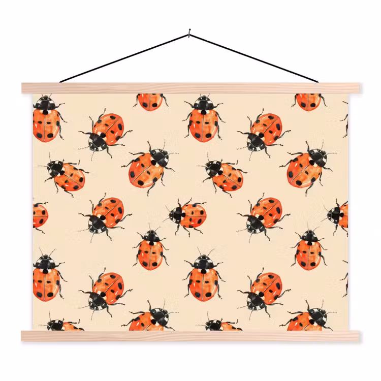 Lieveheersbeestjes - Patroon - Rood textielposter latten blank klein 122 -3d