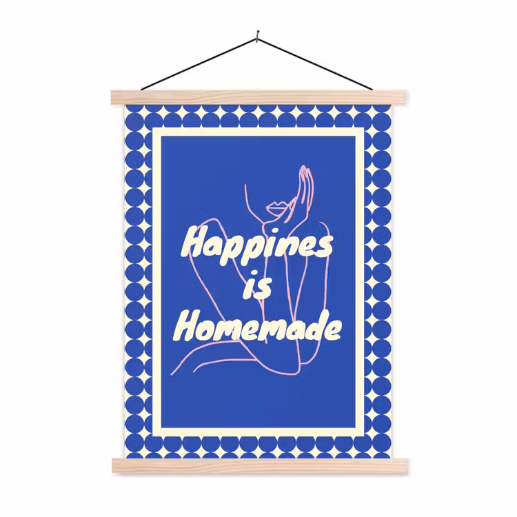 Lijntekening - Vrouw - Quote - Blauw textielposter latten blank klein -3d