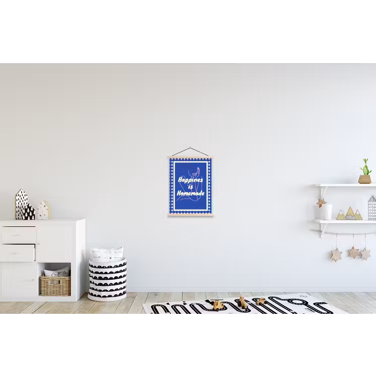 Lijntekening - Vrouw - Quote - Blauw textielposter latten blank klein -kinderkamer