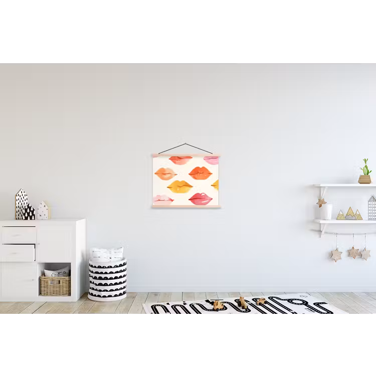 Lippen - Kleurrijk - Glanzend textielposter latten blank klein -kinderkamer