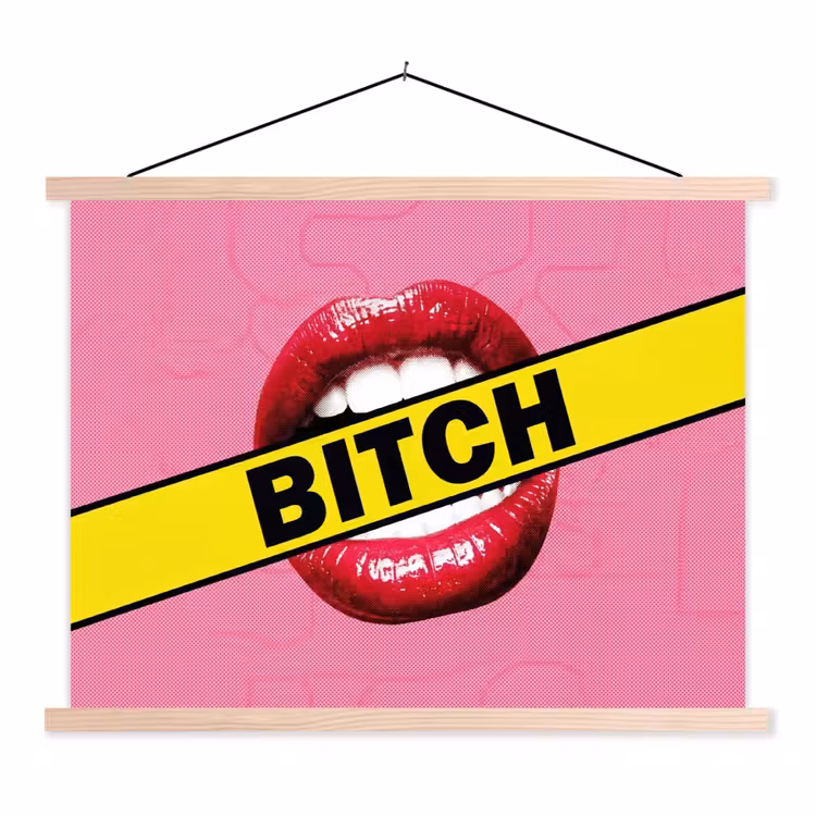 Lippen - Tekst - Kleurrijk textielposter latten blank klein -3d