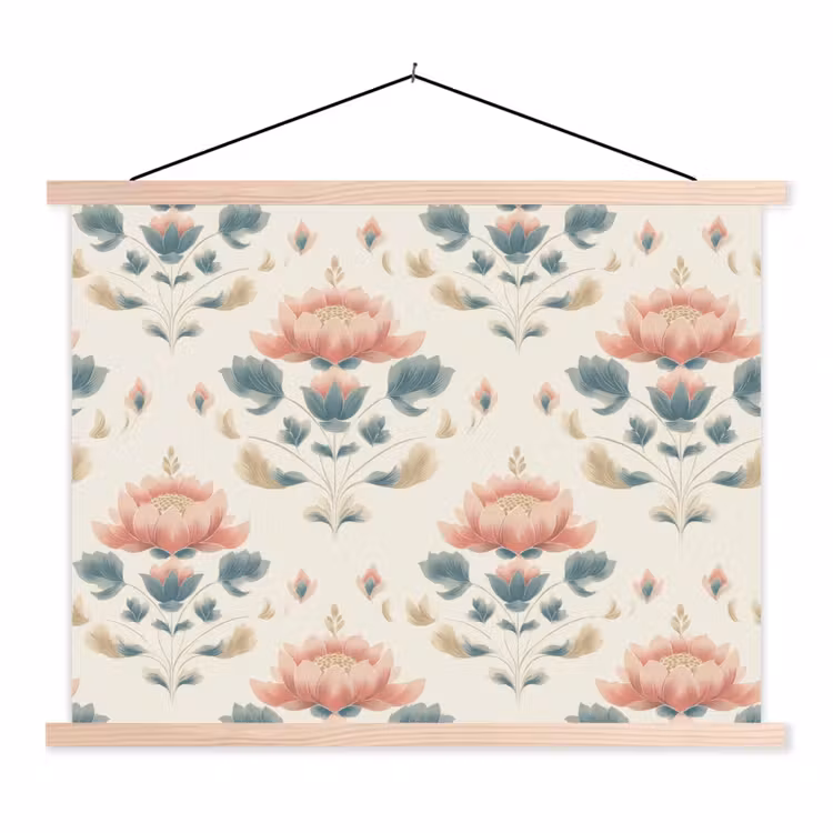 Lotus - Bloemen - Roze textielposter latten blank klein 122 -3d