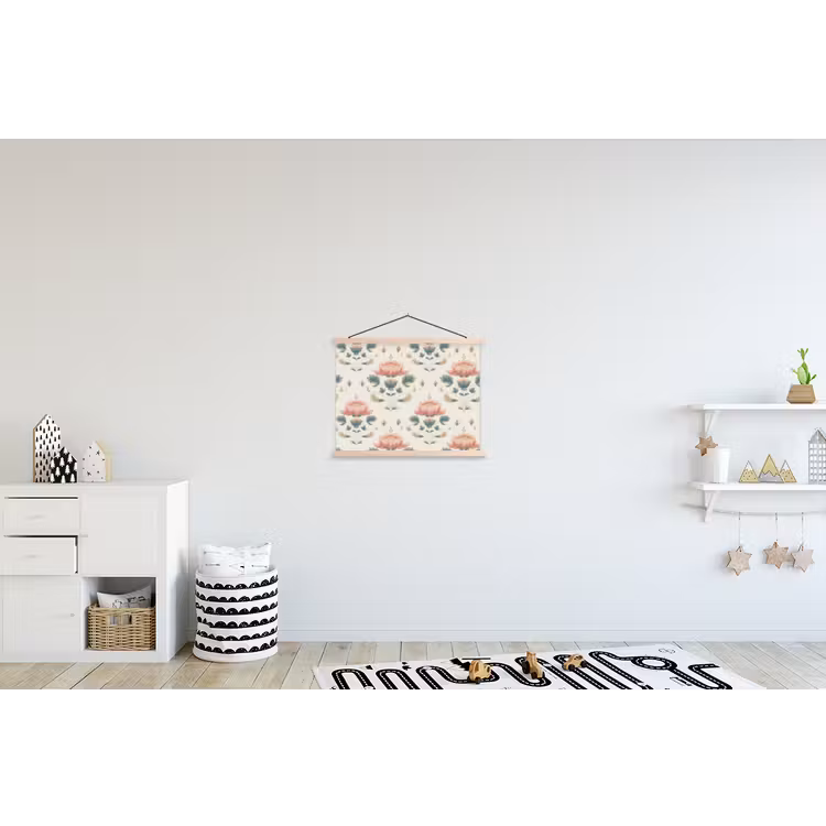 Lotus - Bloemen - Roze textielposter latten blank klein 122 -kinderkamer