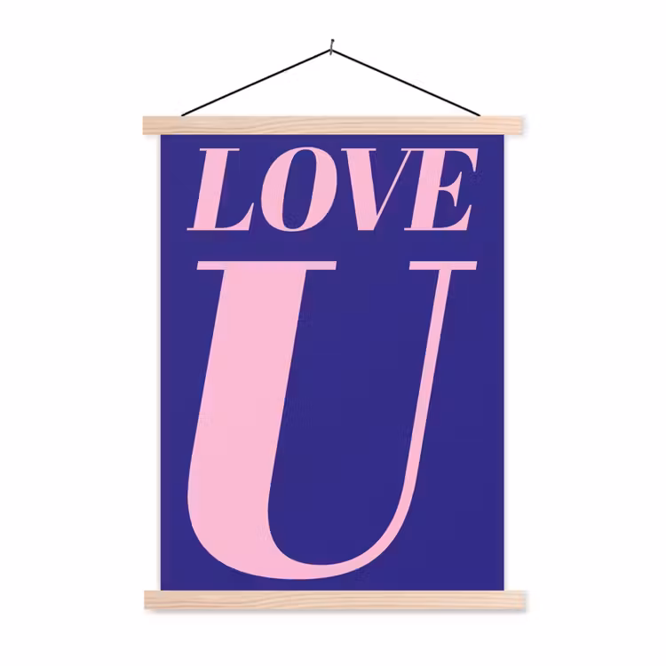Love - Blauw - Valentijn textielposter latten blank klein -3d