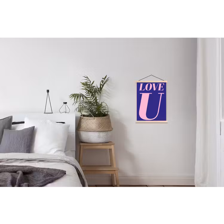Love - Blauw - Valentijn textielposter latten blank klein -woonkamer