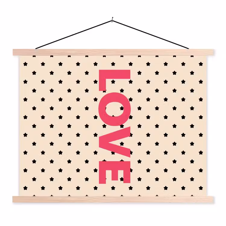 Love - Stippen - Roze textielposter latten blank klein -3d