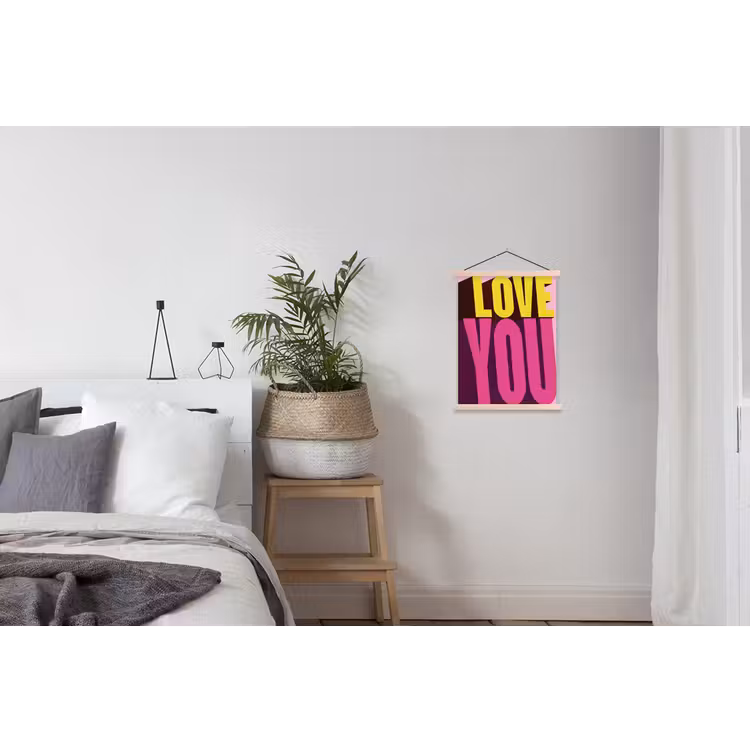 Love - Tekst - Roze - Valentijn textielposter latten blank klein -woonkamer