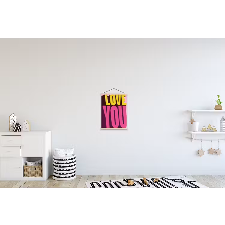 Love - Tekst - Roze - Valentijn textielposter latten blank klein -kinderkamer