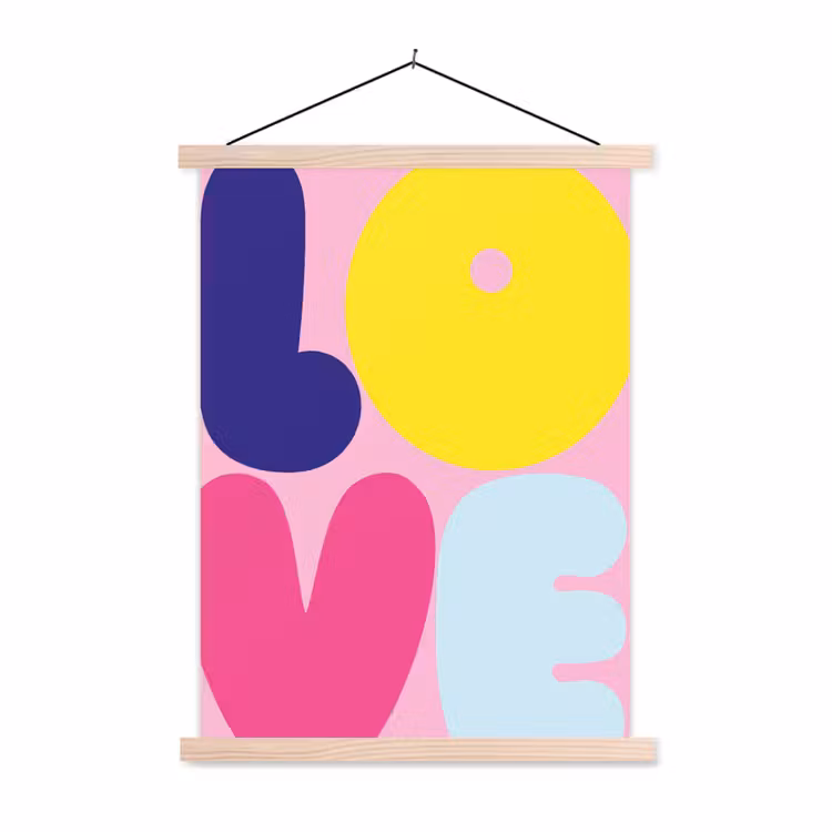 Love - Valentijn - Kleurrijk textielposter latten blank klein -3d